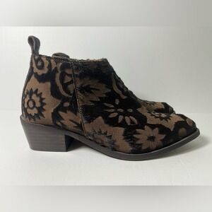 Pedro Miralles Spain Floral Calf Hair Ankle Boots Brown Size 38